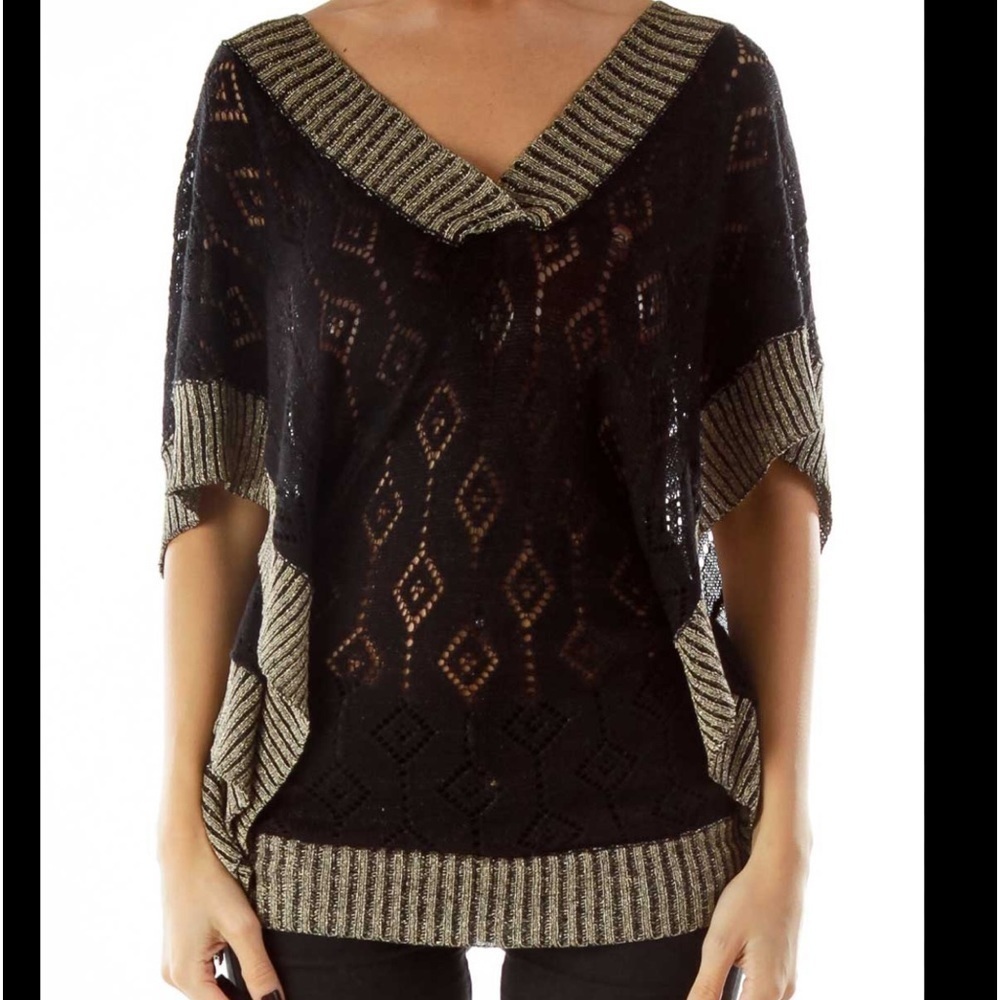 Buffalo by David Bitton | Black and Gold V-neck Knit Top | Large